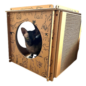 The premium cat house is made from recyclable cardboard with a scratch panel. Cube 36*36*36cm.